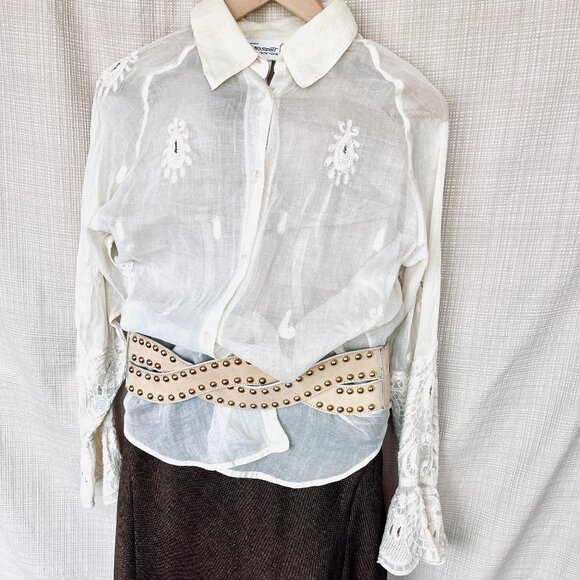 Vintage Wide Statement Suede Leather Corset Belt Gold Studs Boho Maximalist main image 9